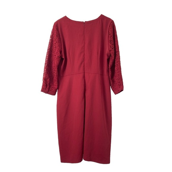 Nwt Downeast Burgundy Dress Women’s Zip-Up Closure w Lace 3/4 Sleeve A-line Sz L - Picture 4 of 9